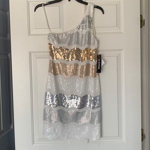 As You Wish One Shoulder Sequined Cocktail Dress Size Small